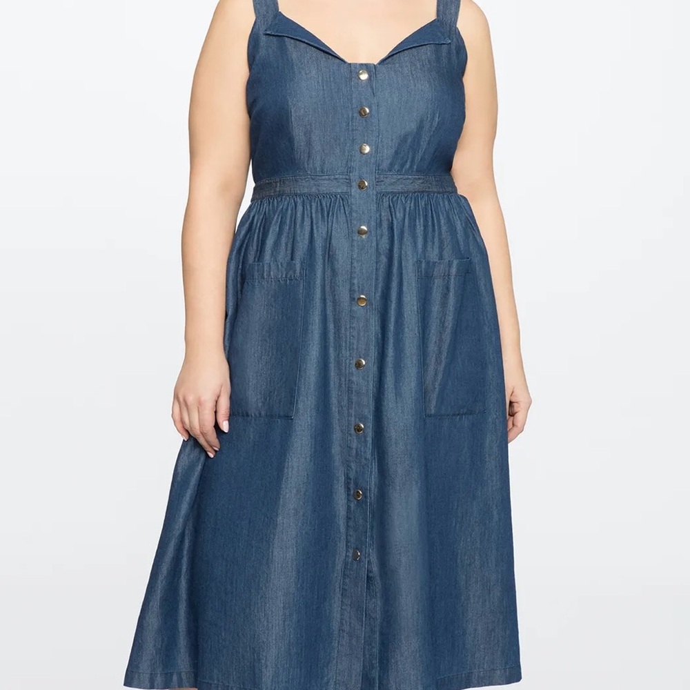 NWT ELOQUII AND DRAPER JAMES Blue Denim Button-Down Dress